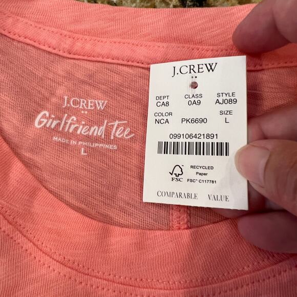 NWT J. Crew Neon Capri Pink/Peach Girlfriend Crewneck Tee - SIZE L - Picture 6 of 10
